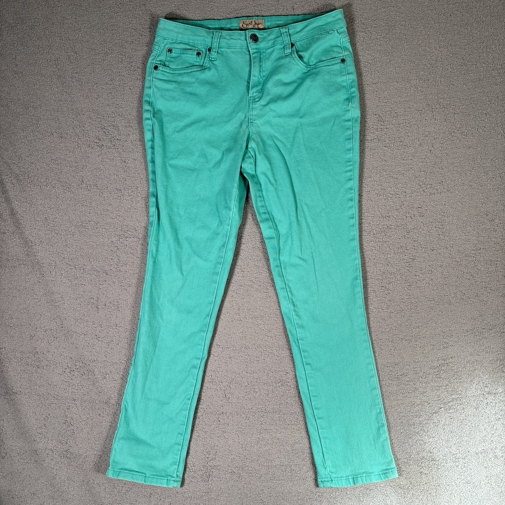 Earl Jean Womens Size 8 Teal‎ Green Straight Leg Comfort Stretch Denim Pants